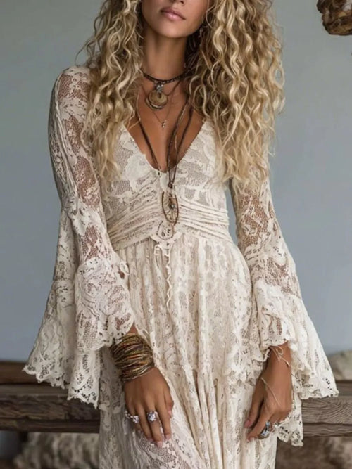 Lace Deep V-Neck Maxi Dress side