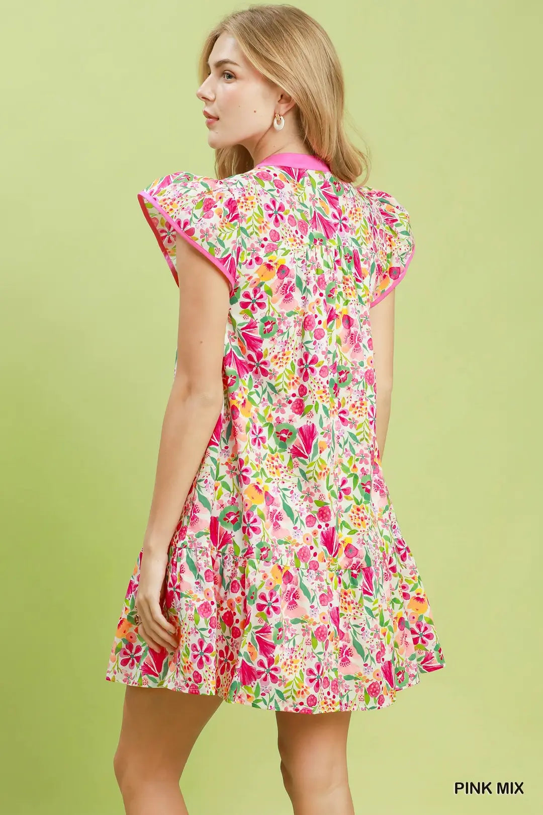 Umgee Floral Flutter Sleeve Mini Dress detail