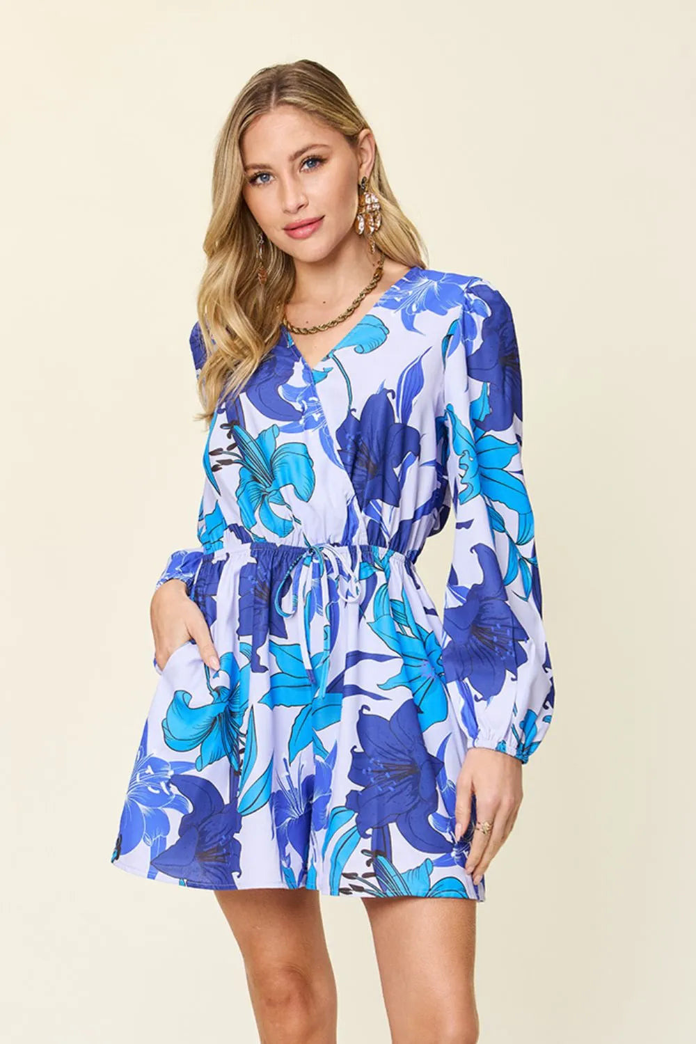 Double Take Floral Long Sleeve Romper - Side View