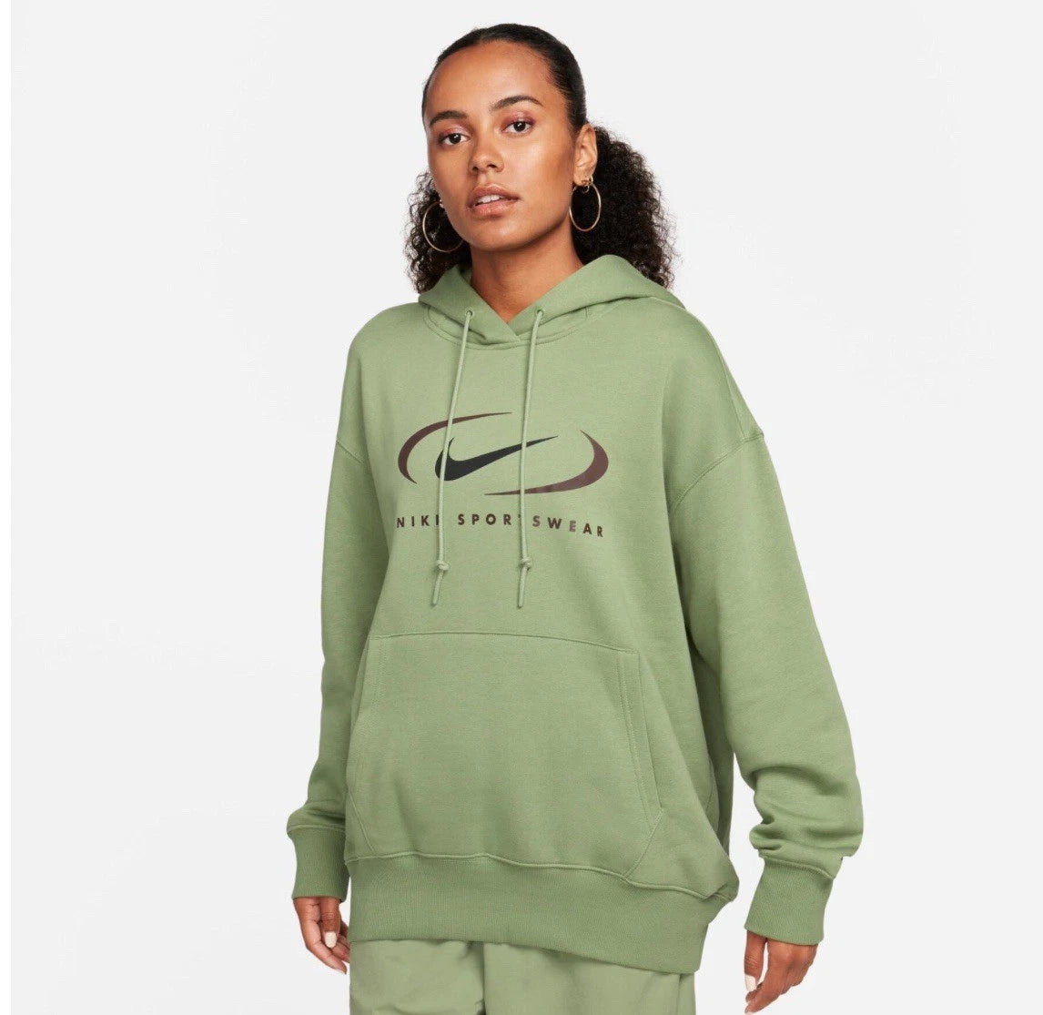 Nike Sportswear Fleece Womens Oversized Pullover Hoodie Green M NWT FN7698-386