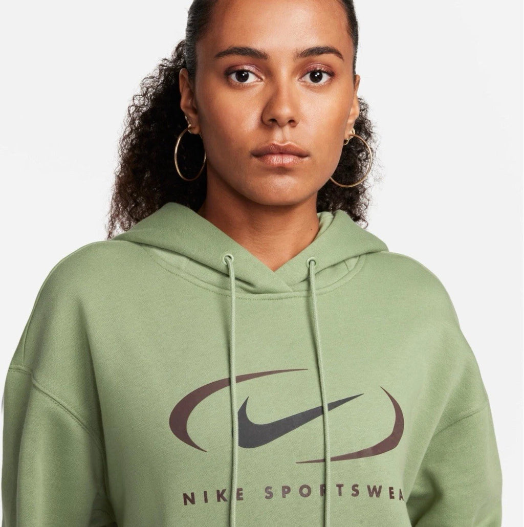 Nike Sportswear Fleece Womens Oversized Pullover Hoodie Green M NWT FN7698-386