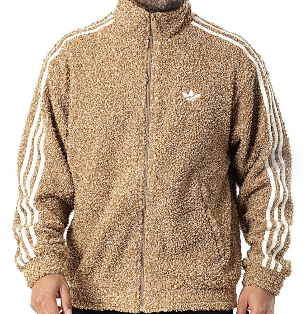 Adidas Track Jacket Boucle Firebird White 3-Stripes Brown KS5274 Size Large $110