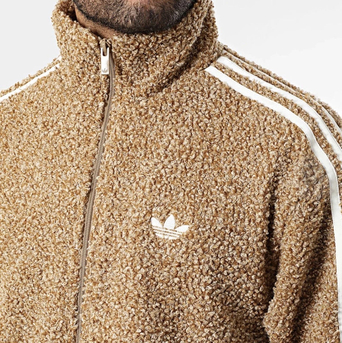 Adidas Track Jacket Boucle Firebird White 3-Stripes Brown KS5274 Size Large $110