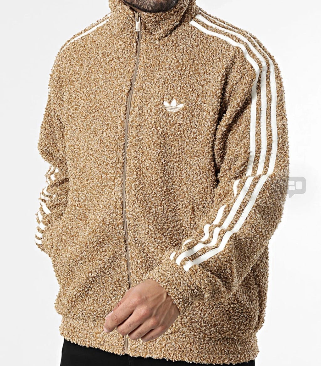 Adidas Track Jacket Boucle Firebird White 3-Stripes Brown KS5274 Size Large $110