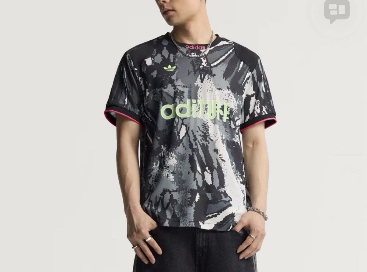 Adidas XL Men's Jersey Black White Grey Pink Retro Classic Shirt AOP KD2351 NWT