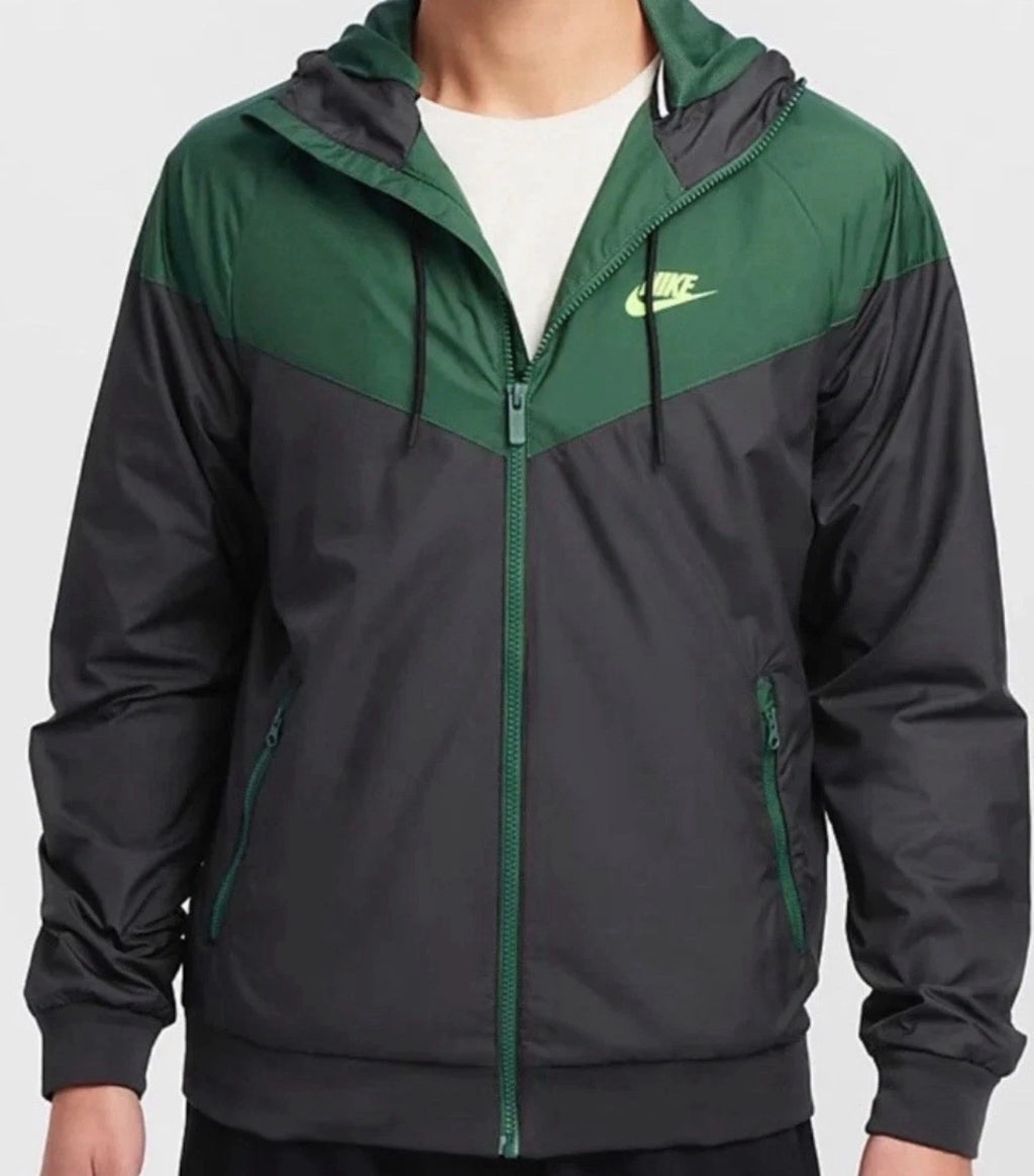 Nike Windbreaker Jacket Green Black Hooded Full-Zip Size S 727324-019