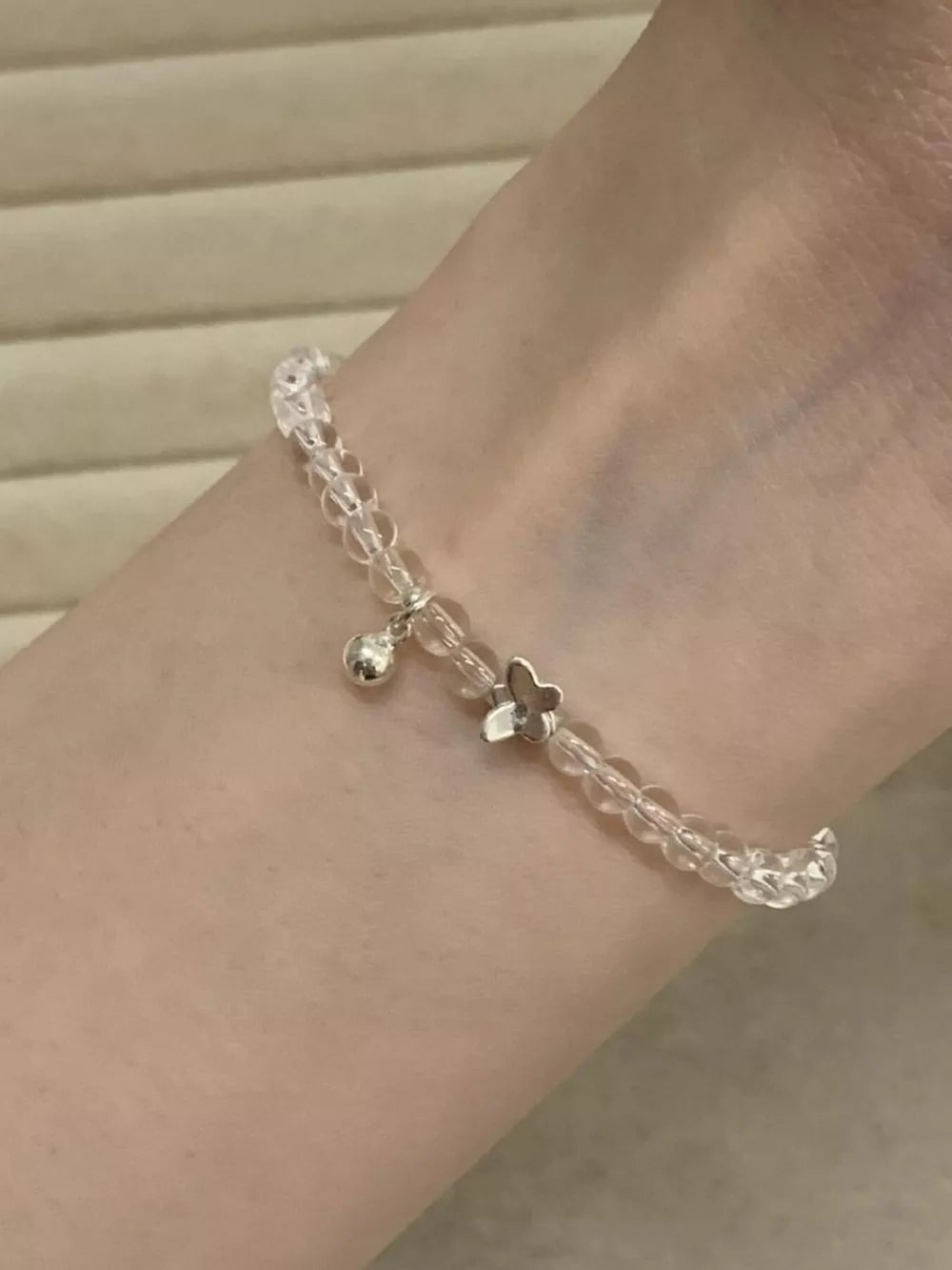 Crystal Beaded Bracelet with Butterfly Charm front