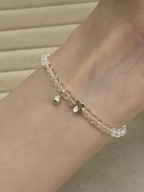 Crystal Beaded Bracelet with Butterfly Charm front