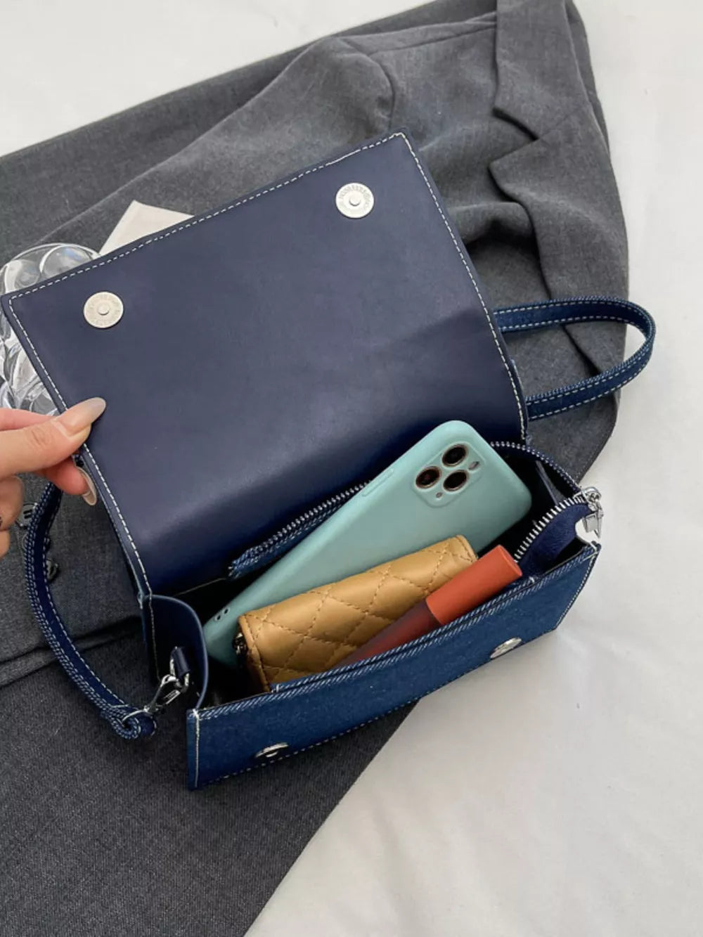 Denim Patchwork Crossbody Bag strap