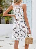 Floral Print V-Neck Crochet Back Mini Dress - Front View