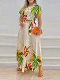 Tropical Print Button-Up Crop Top and Maxi Skirt Set