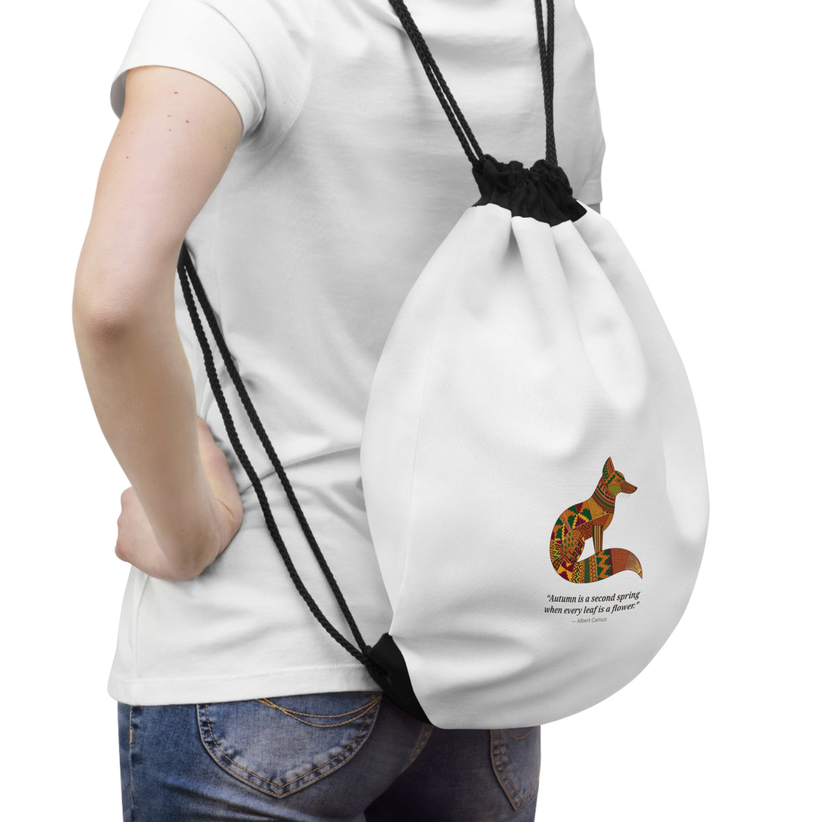 Kente Fox Drawstring Bag