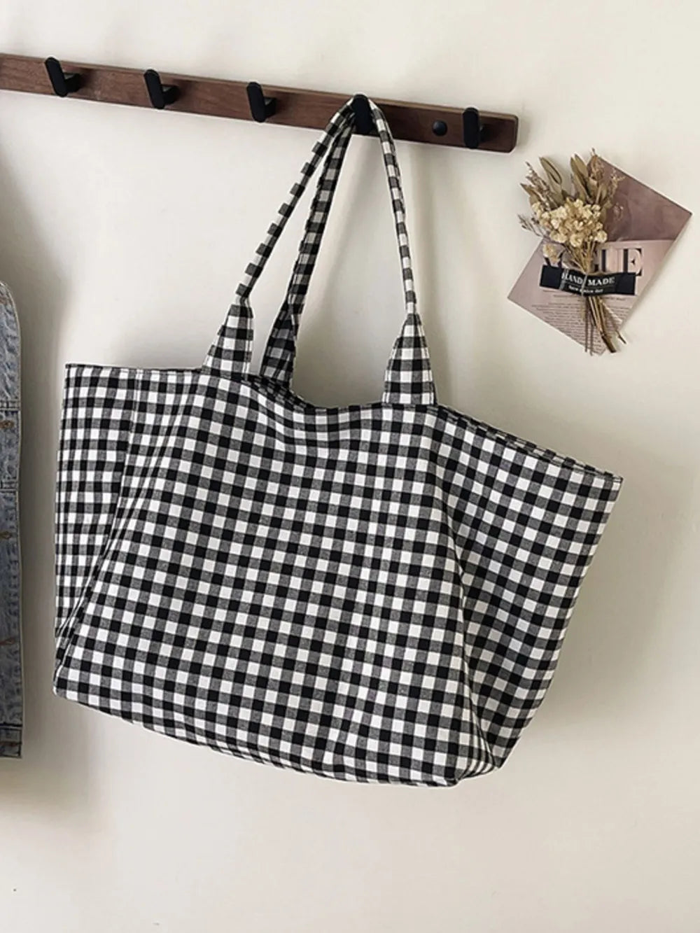 Classic Plaid Tote Bag - Black