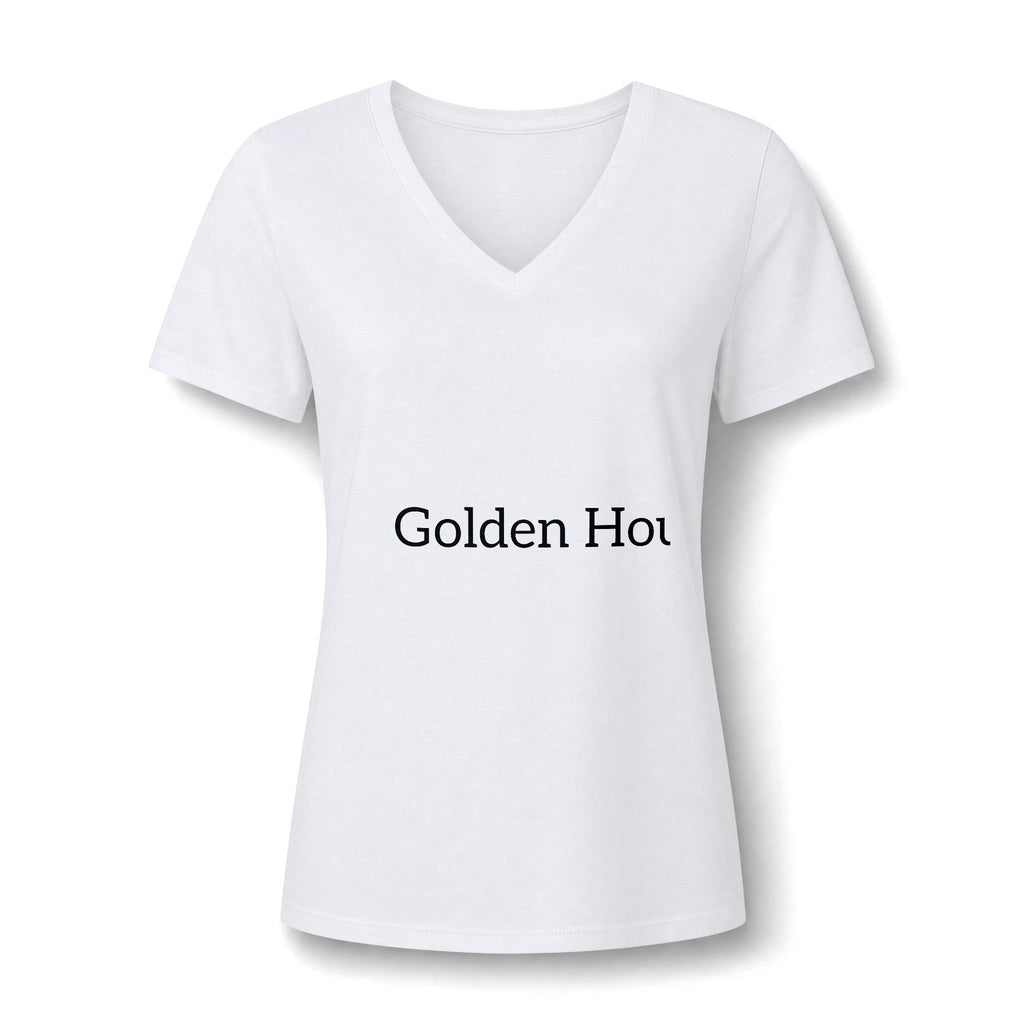 Women's V-Neck Tee — "Golden Hour" Minimal Text Graphic