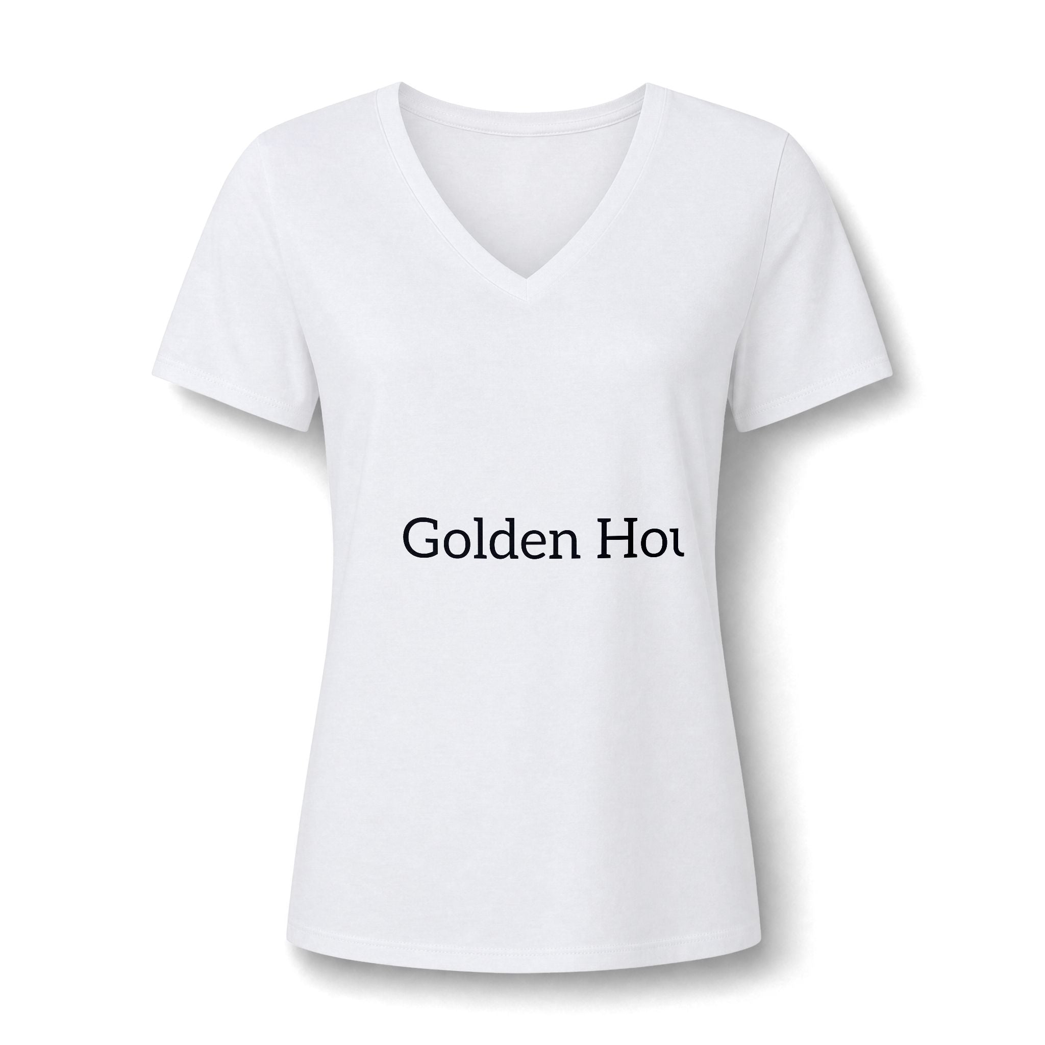 Women's V-Neck Tee — "Golden Hour" Minimal Text Graphic