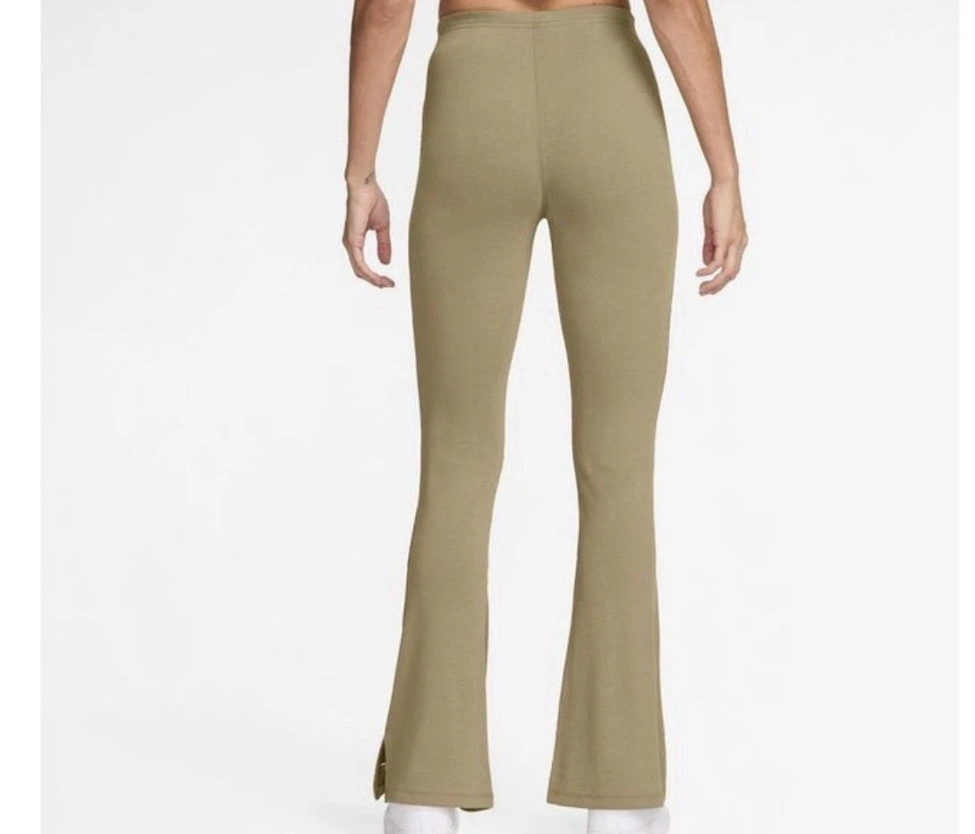 Nike Sportswear Ribbed Flare Leggings Womens XL Tan High Waisted FQ2113-297