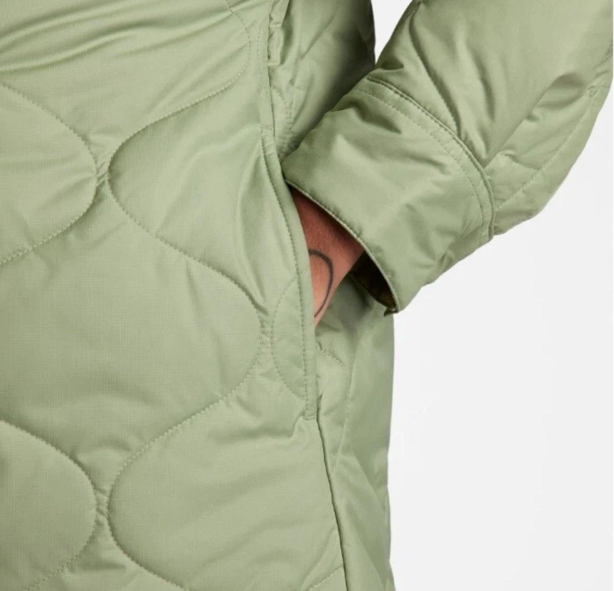 Nike Sportswear Womens Essentials Olive Quilted Trench Coat Large NWT FB8732-371