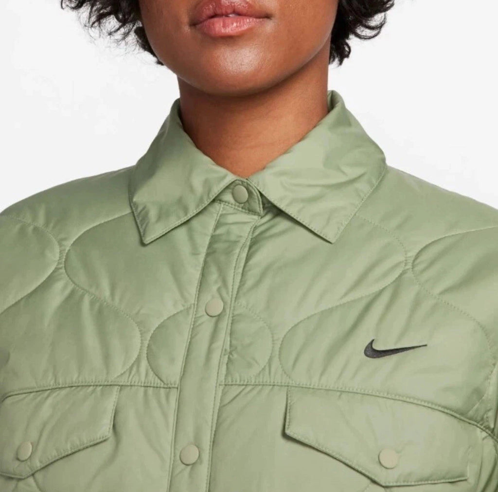 Nike Sportswear Womens Essentials Olive Quilted Trench Coat Large NWT FB8732-371