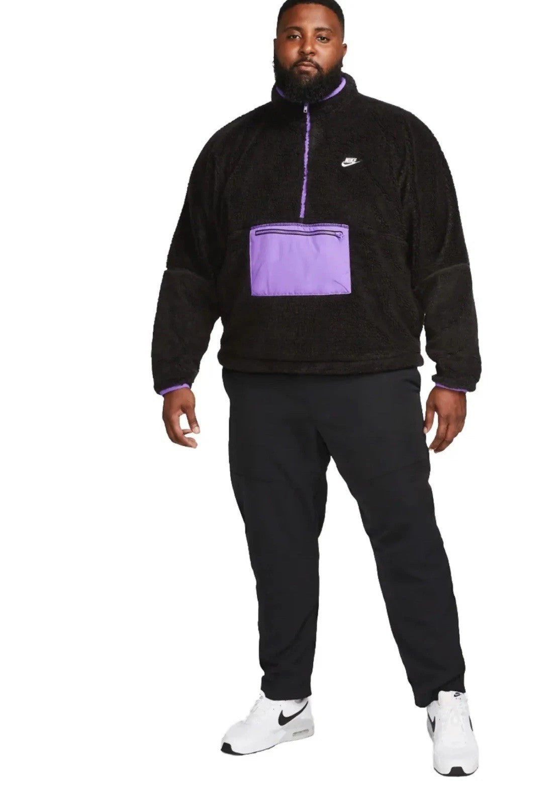 Nike Club Fleece Anorak Pullover Quarter Zip Black Purple Men's Size XXL
