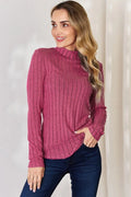 Basic Bae Womens Plus Size Ribbed Mock Neck Long Sleeve T-Shirt