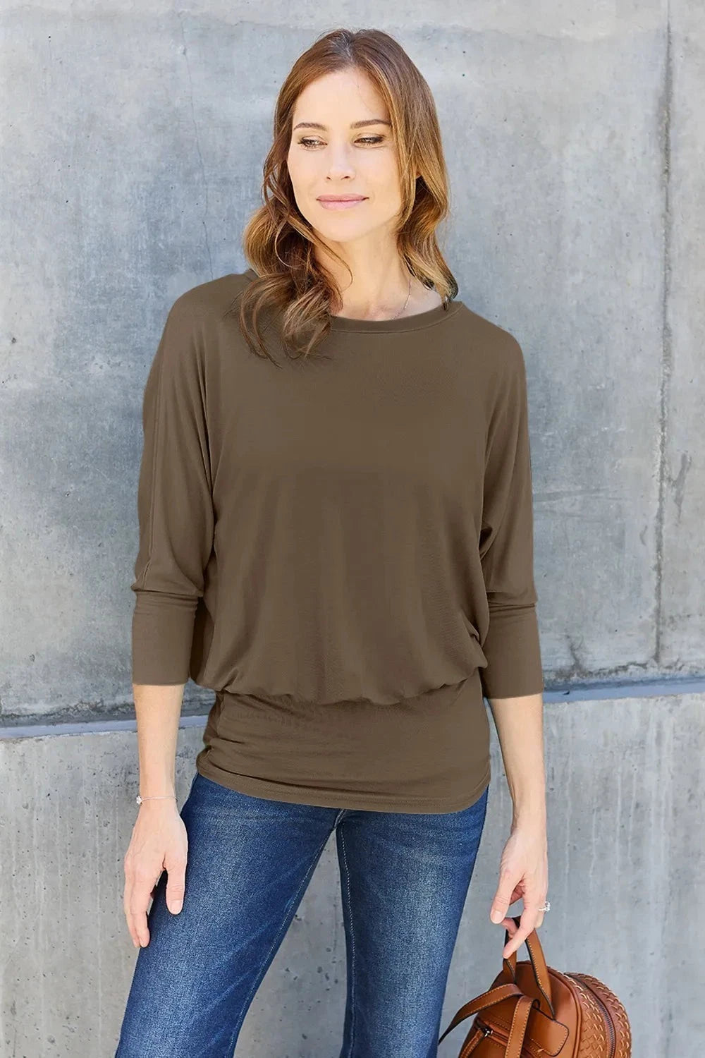 Basic Bae Womens Plus Size Round Neck Batwing Sleeve Top