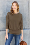 Basic Bae Womens Plus Size Round Neck Batwing Sleeve Top
