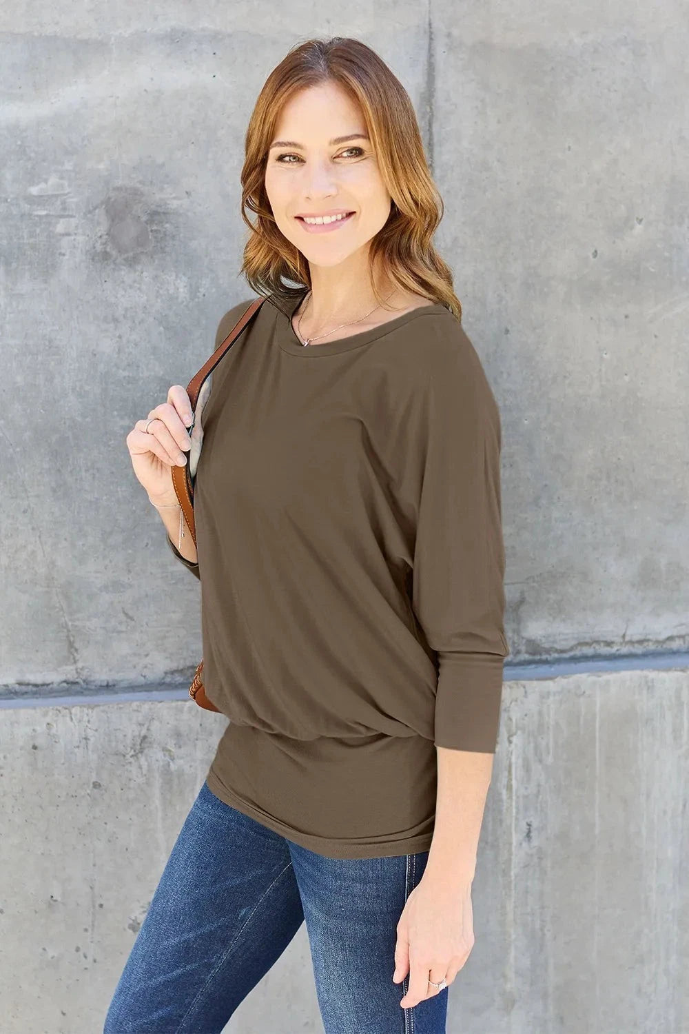 Basic Bae Womens Plus Size Round Neck Batwing Sleeve Top