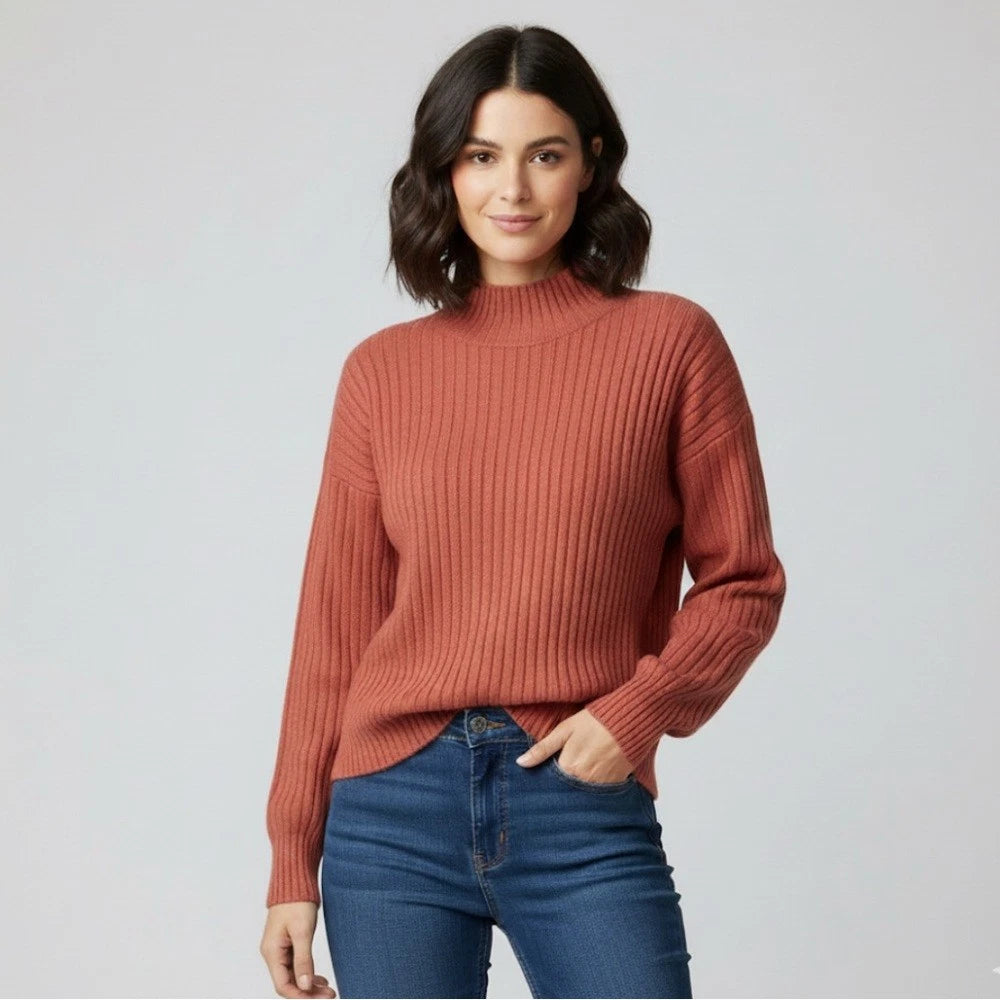 NWT Zaful Womens Coral Red Knit Pullover Sweater One Size Casual Fall