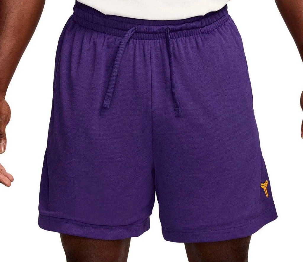 Nike Men's Purple Mesh Kobe Basketball Shorts Yellow Logo Drawstring Athletic