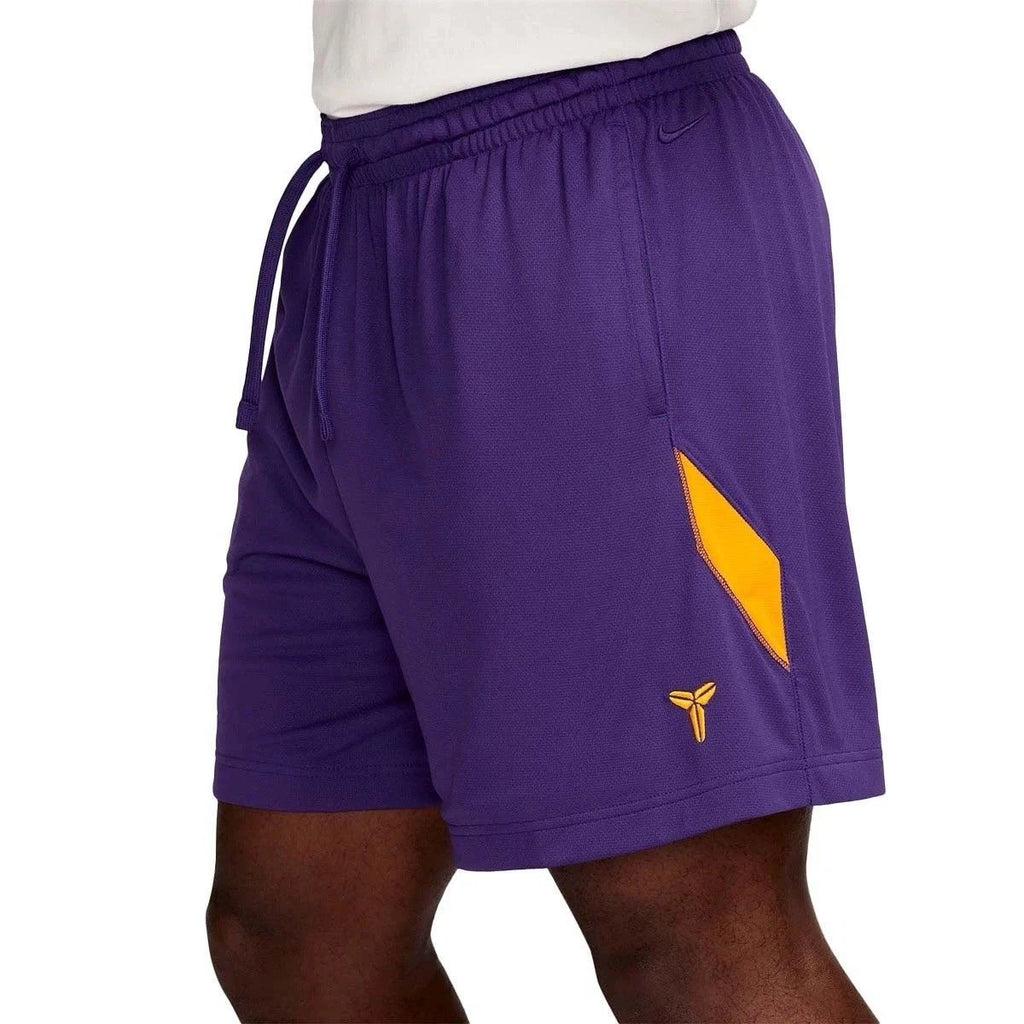Nike Men's Purple Mesh Kobe Basketball Shorts Yellow Logo Drawstring Athletic