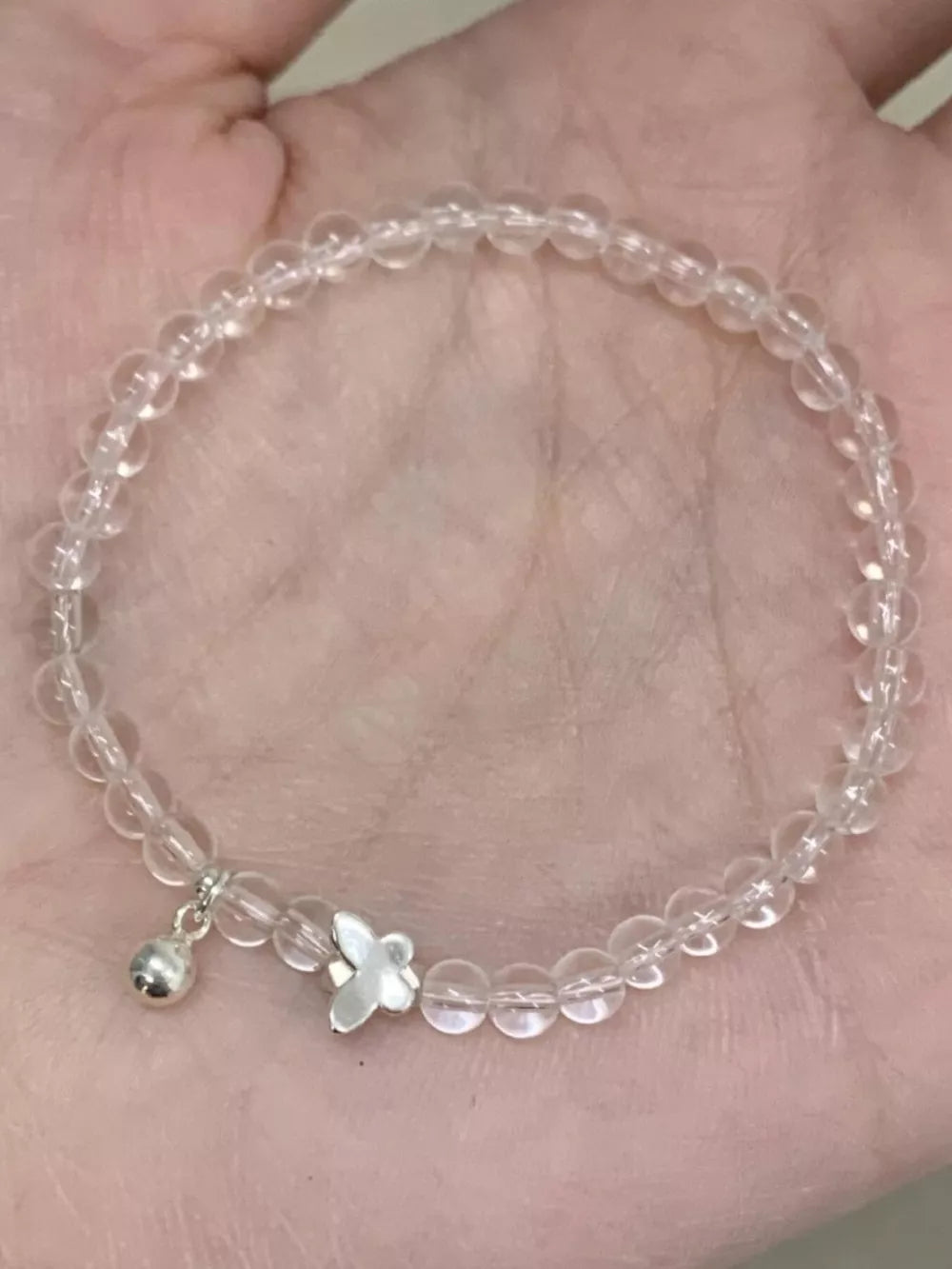 Crystal Beaded Bracelet with Butterfly Charm detail