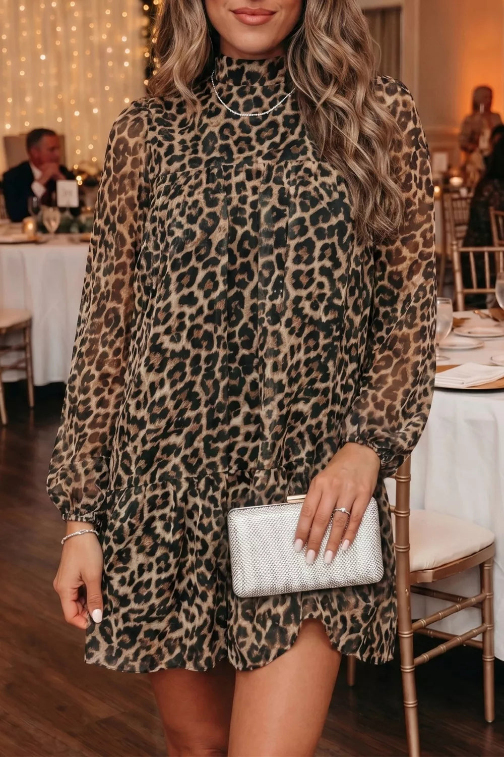 Leopard Print Long Sleeve Shift Dress