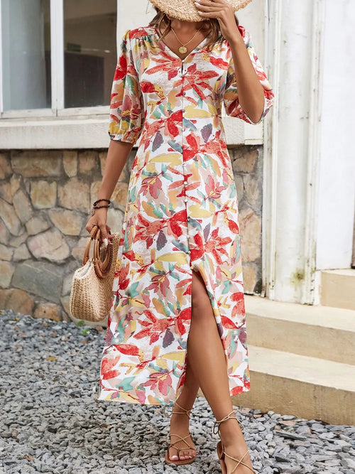 BiBi Floral Bow Tie Puff Sleeve Dress - Side