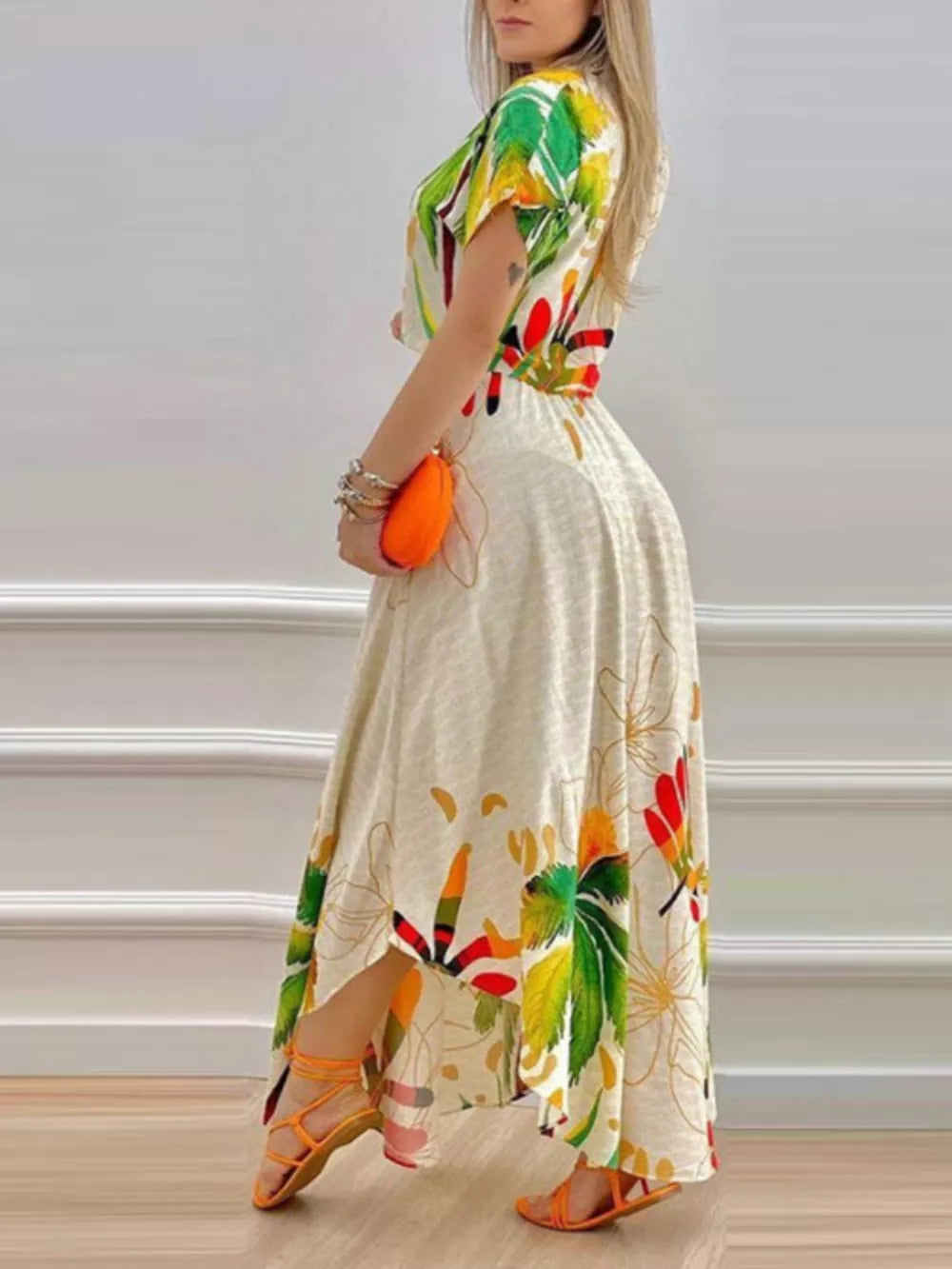 Tropical Print Button-Up Crop Top and Maxi Skirt Set