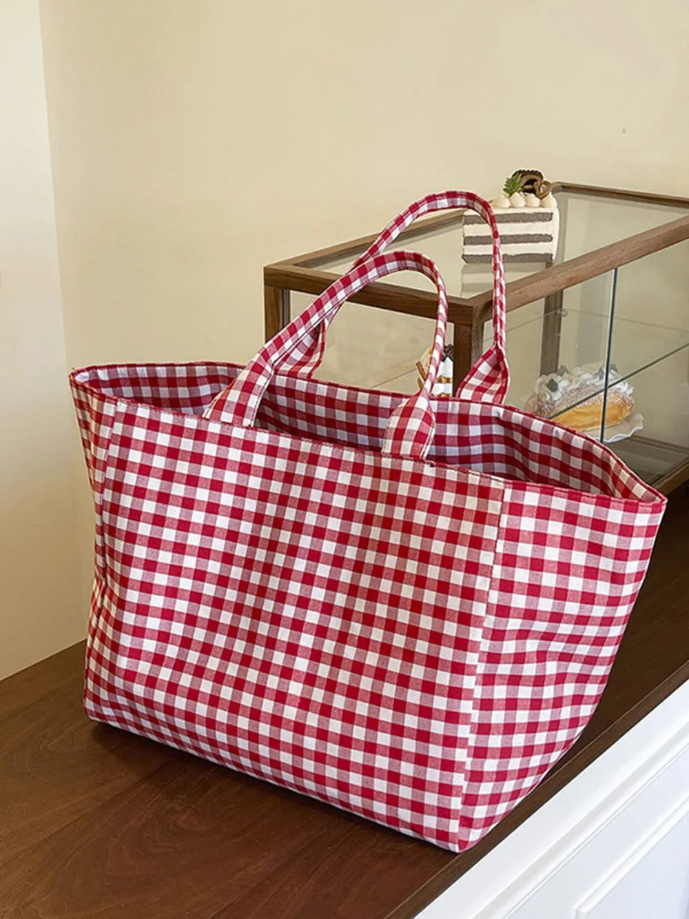 Classic Plaid Tote Bag - Red