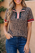 Leopard Jacquard Striped Patchwork Blouse front view