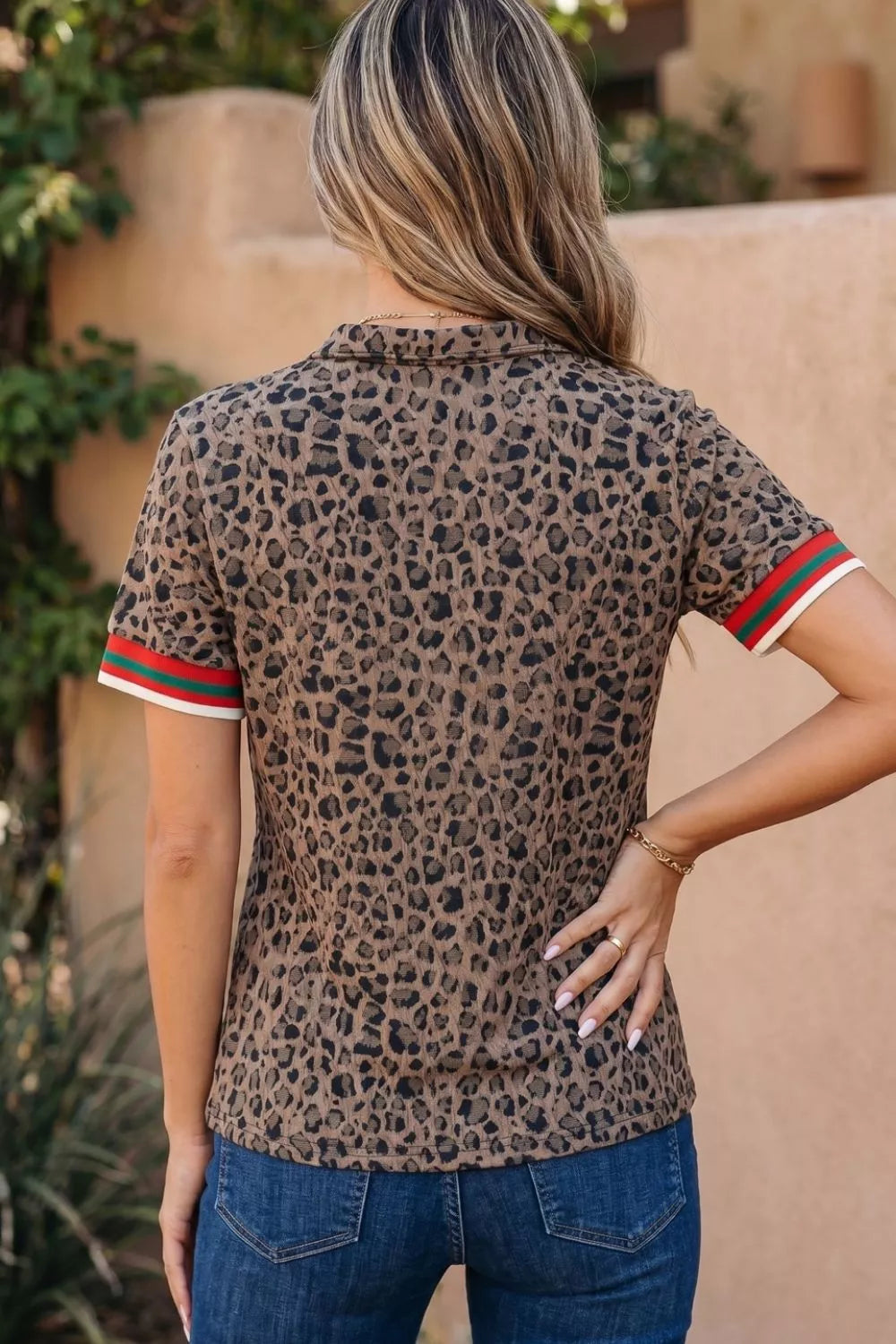 Leopard Jacquard Striped Patchwork Blouse side view
