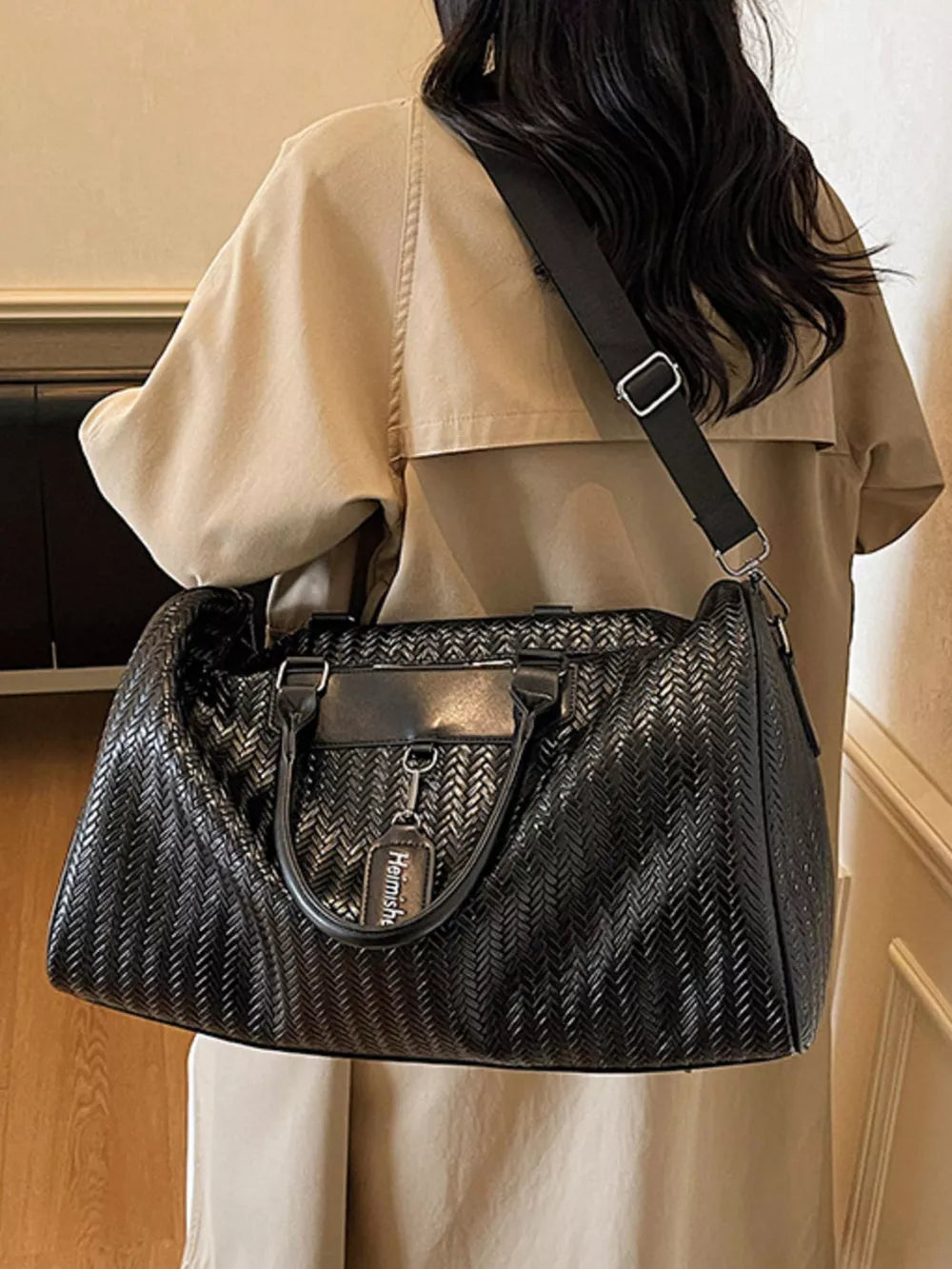 Textured Leather Travel Bag interior