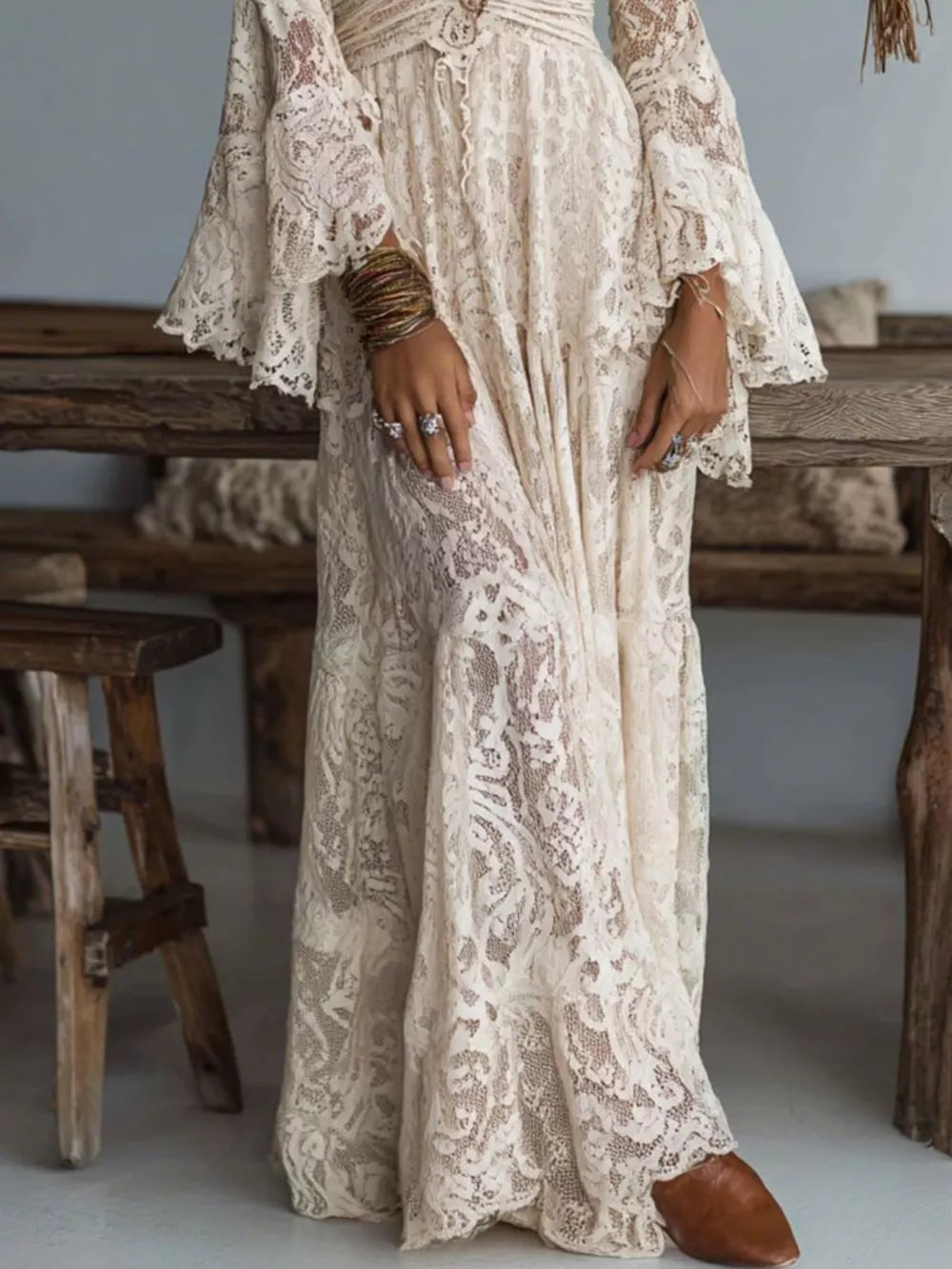 Lace Deep V-Neck Maxi Dress detail