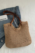 Openwork Woven Tote Bag - Camel